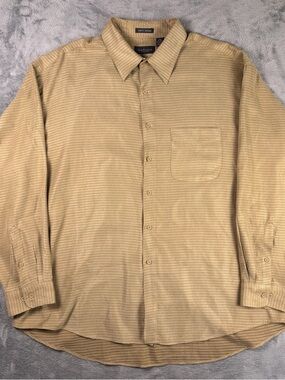 Van Heusen Soft Suede Button Up Shirt Men's XXL 18-18.5 Gold Long Sleeve Preppy